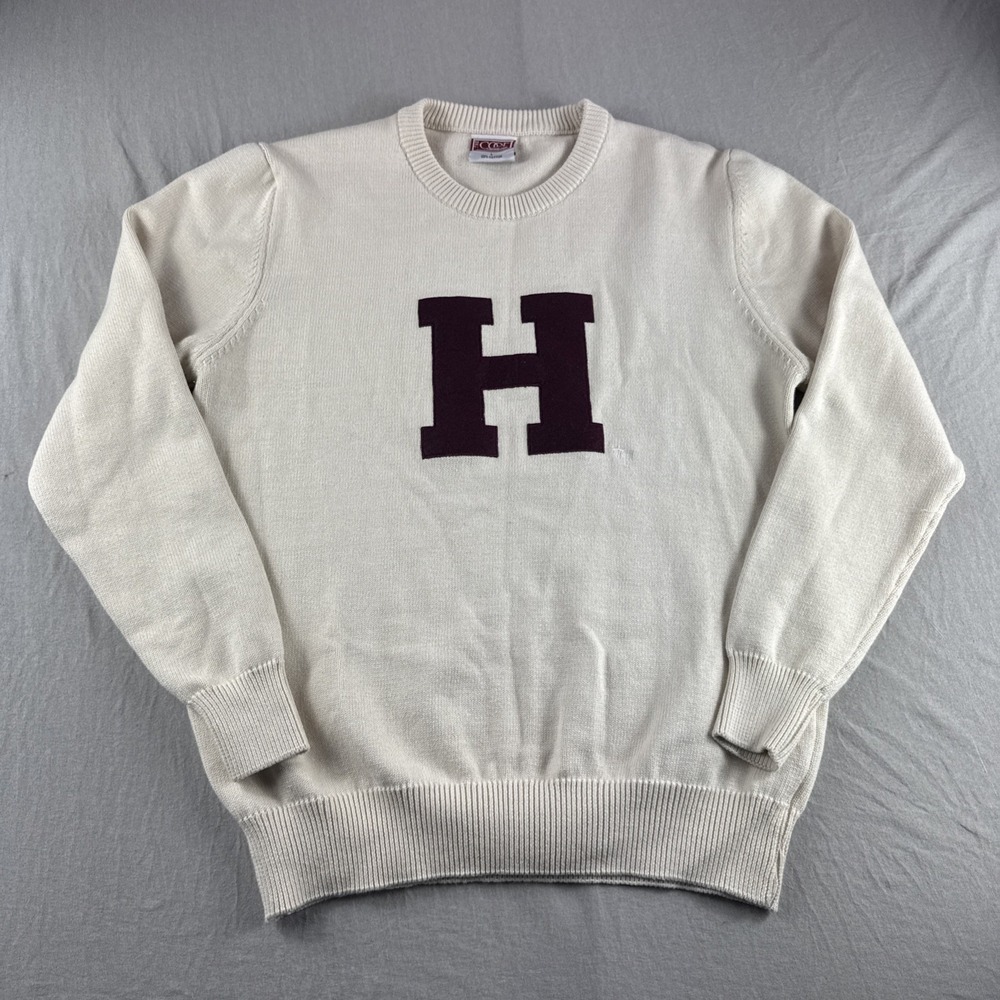 Harvard University the Coop Sweater Mens L Beige Embroidered Preppy Luxury Money